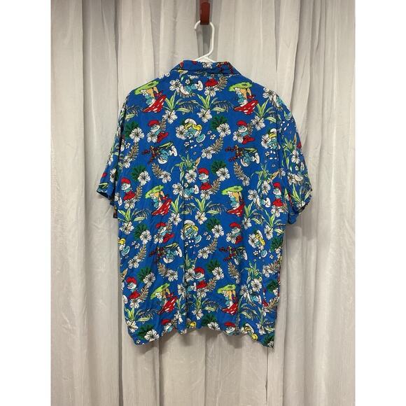 Smurfs Men's Hawaiian Tropical Pattern Graphic short sleeve button up XL Blue - Picture 2 of 6